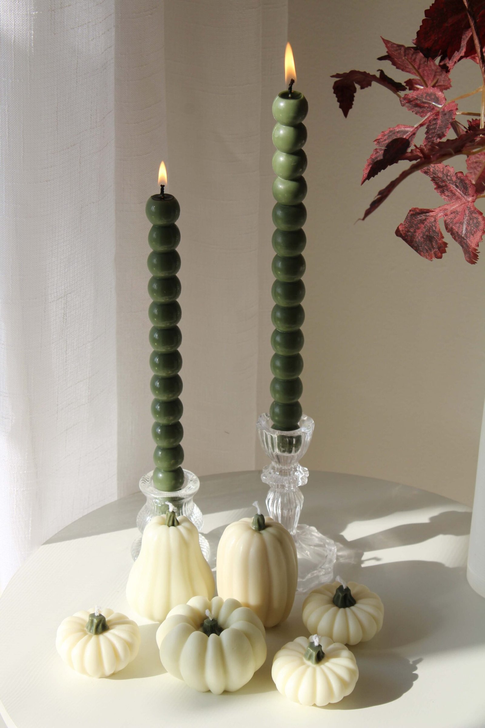 Harvest Pumpkin Ensemble — Set of 8 | Ivory & Forest Green - Image 2
